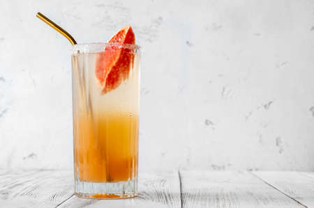 Glass of Paloma Virgin mocktail garnished with grapefruit sliceの写真素材