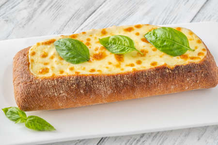 Ciabatta stuffed with mozzarella and ricoota cheeseの写真素材