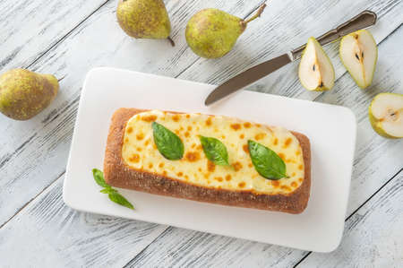 Ciabatta stuffed with mozzarella and ricoota cheeseの写真素材