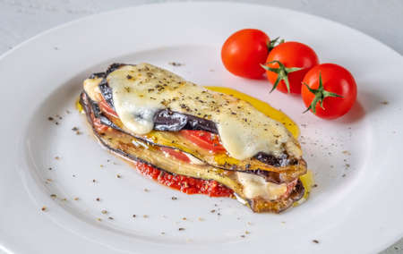 Cooked Italian Eggplant Parmigiana on the plate