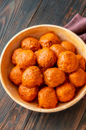 Bowl of keftedes - greek meatballs with tomato sauceの写真素材
