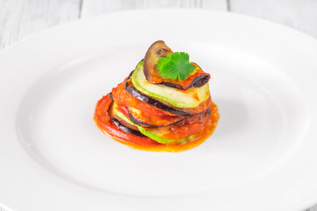 Ratatouille dish of stewed vegetables on the plateの写真素材