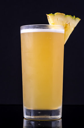 Pineapple Lemon Crush cocktail garnished with pineapple wedgeの写真素材