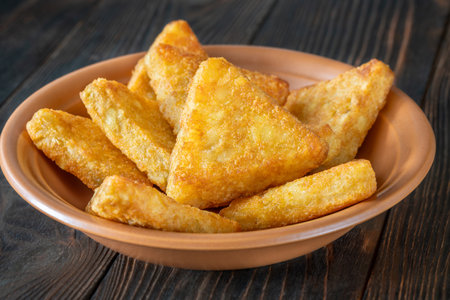 Hash Browns triangle patties in the bowlの写真素材