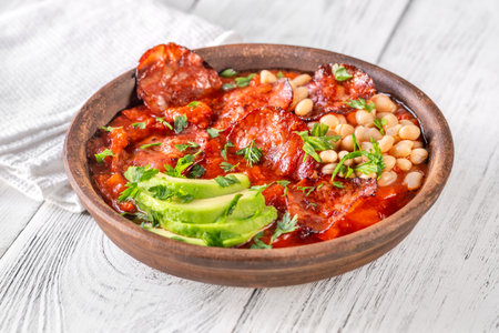 Bowl of chorizo and butter bean stewの写真素材