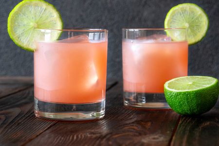 Guava, lime, and tequila blend in tropical harmony with citrus-laced eleganceの写真素材