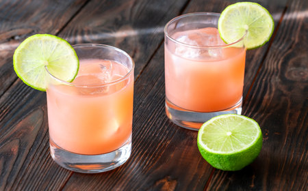 Guava, lime, and tequila blend in tropical harmony with citrus-laced eleganceの写真素材