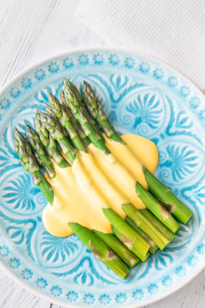 Asparagus with hollandaise sauceの写真素材