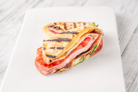 Modern food close up showcasing trendy wrap hack with rich textures and layers