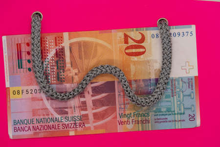 Shopping bag with handle and banknote, to the store for shopping
