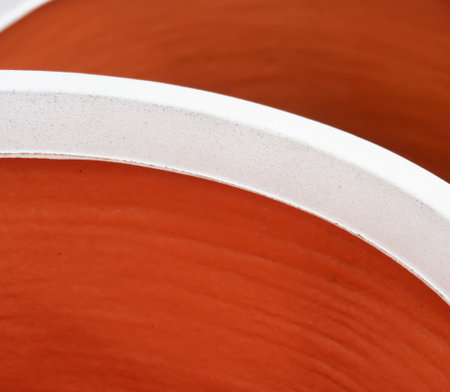 Ceramic flower pots, planters, red backgroundの写真素材