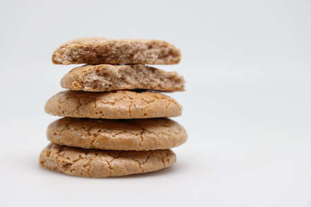 Almond cake, nut cake stacked in a stack, delicious dessert.の写真素材