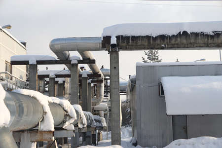 The main provides the city with hot water. selective focus. The large pipes of the central heating...