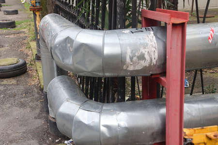 The main provides the city with hot water. selective focus. The large pipes of the central heating...
