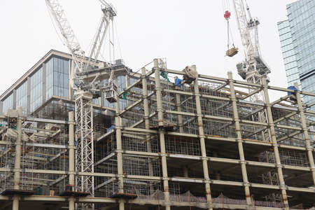 construction site background. Crane and building. industrial background