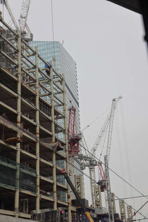 construction site background. Crane and building. industrial background
