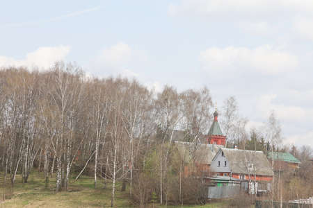 Landscape park in the Moscow region, flowering tree branches, spring April 2022の写真素材