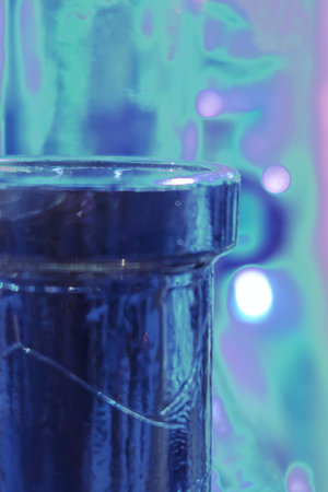 The neck of a vintage glass bottle, modified color scheme, colorful background in pastel colors. Home Decoration loft backgroundの写真素材