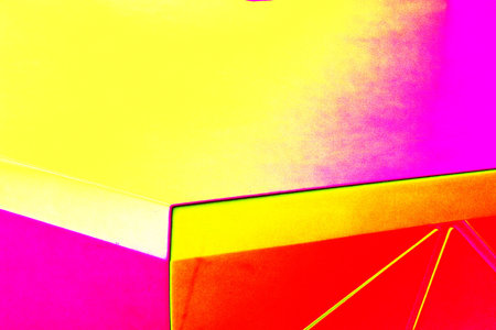 White marble table, bar counter. Changed color scheme. Bright colorful abstract background