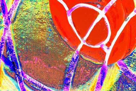 bright streaks of synthetic paint using primary colors, changed colors, red background