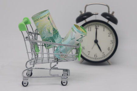 Money cart. Grocery cart full of money. banknotes i