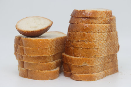 Sliced bread isolated on white background. selective focusの写真素材