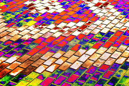 paved with tiles path in the Park. Paving slabs and lanterns in a park on a sunny day