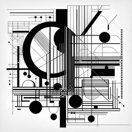 Abstract geometric composition with circles, squares and lines. Minimalismの素材