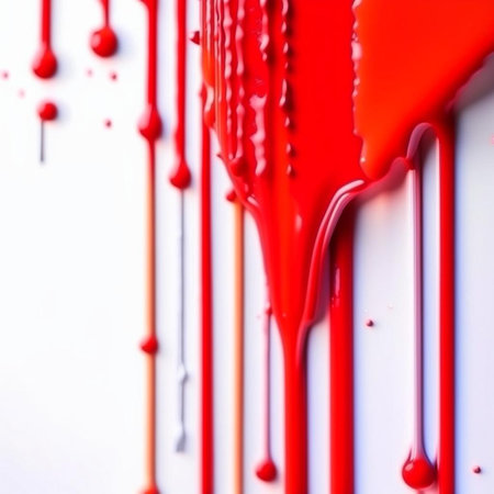 Paint dripping. Red paint dripping onto a white background. Abstract background for design. AI generatedの素材