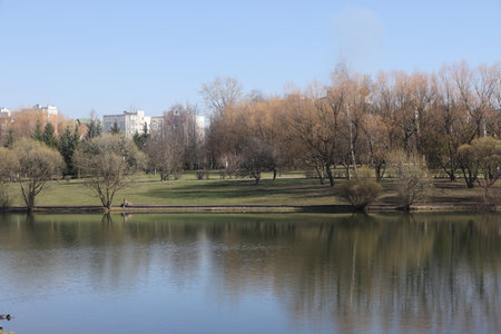 view of spring landscape park, South Butovo, Moscow, April 2025の写真素材