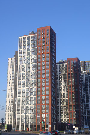modern buildings of Moscow, new buildings in South Butovo, evening lighting, April 21, 2025の写真素材