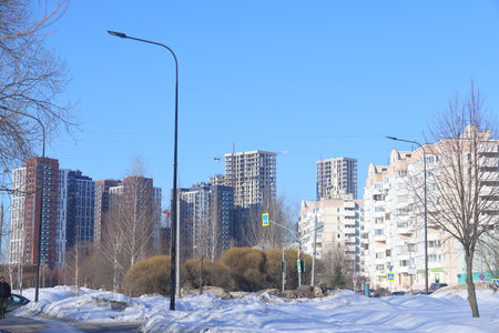 winter park, landscape park Yuzhnoye Butovo, Moscow, March 2024の写真素材