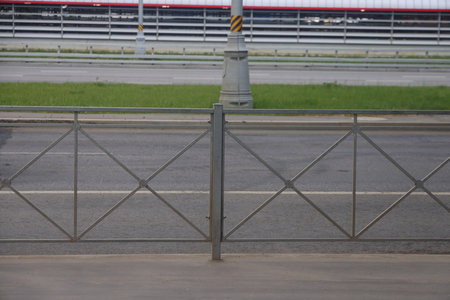 curb along the highway, asphalt and lawn along the road, minimalism 5の写真素材