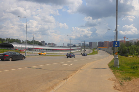road junctions and intersections, curbs and asphalt pavementの写真素材