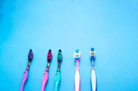 toothbrushes on a pink background.の写真素材