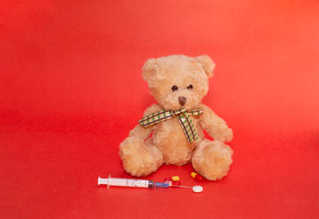 medical mask, pills syringe, bearの写真素材
