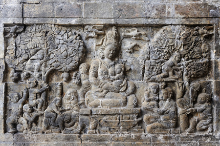 Detail of carved relief at Prambanan  Java, Indonesiaの写真素材