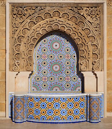Morocco. Decorated fountain with mosaic tiles in Rabatの写真素材