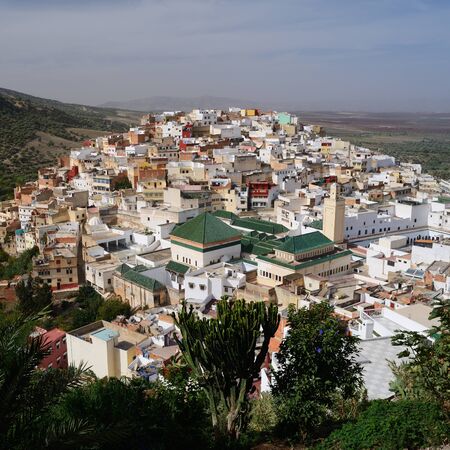 Morocco. Aerial view of Moulay Idriss Zerhoun near Meknesの写真素材