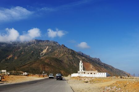 Yemen. Socotra island. A small church near Hadibo in the mountains background.の写真素材