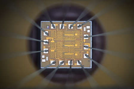 Extreme close up of silicon micro chip.
