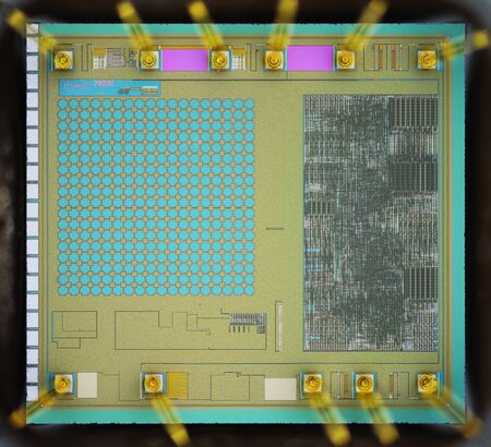 Extreme close up of silicon micro chip.
