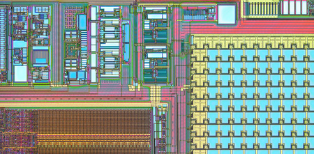 Extreme close up of silicon micro chip.