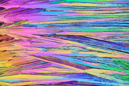 Photo through a microscope of crystals growing from the melt of ammonia alum. Polarized light...