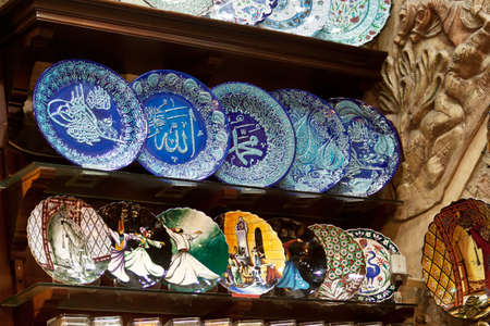 Many things are selling in Grand Bazaar (Grand Market) such as pottery, Istanbul, Turkey.の写真素材