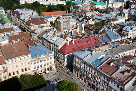 Top view (the Cathedral) from of the city hall in Lviv, Ukraine.