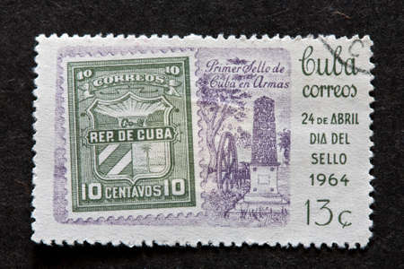 CUBA - CIRCA 1964: A stamp printed in Cuba shows day of seal hold 24 of august, circa 1964.のeditorial素材
