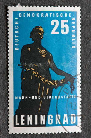 GERMANY - CIRCA 1965: A stamp printed in Germany shows statue of liberty, circa 1965のeditorial素材