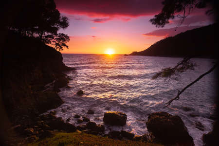 Magic sea sunset with red and purple color.