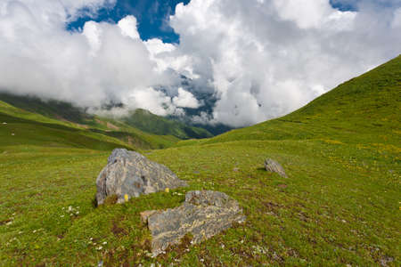 Magic mountain landscape with sky and clouds, Georgia.